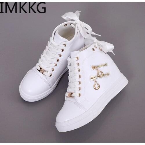 Women Sneakers 2019 Women Casual Shoes Zipper Height Increasing Breathable High Top Women Walking Flats Trainers Shoes Y10284