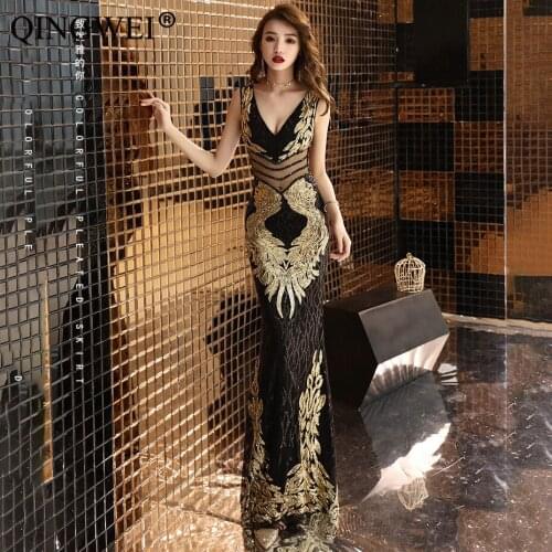 2019 new elegant party noble dress sexy v-neck bag hip dinner show dress slim slimming party dress long dress dresses maxi dress