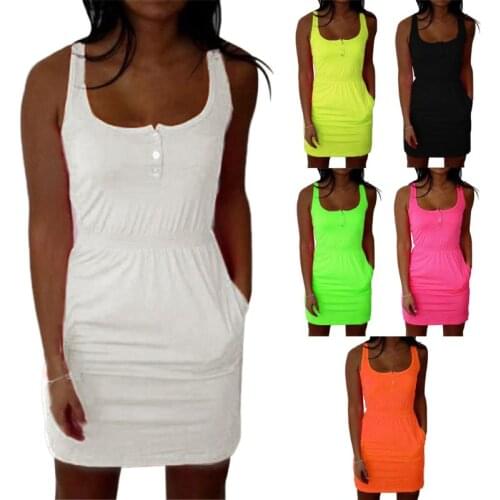 Women Sleeveless Mini Beach Dress Club Wear Knee Length Bodycon Plus Size