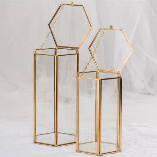 Retro Hexagon Flip Makeup Organizer Storage Box Makeup Brush Holder Brush Set Container Cosmetic Brush Case (Golden)