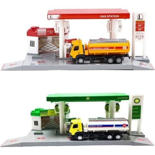 1:64 Simulation BPl Gas Station Pull Back Diecast Car Model France Total UK BP Combination Kid Boy Toy Car Model Set HC0209
