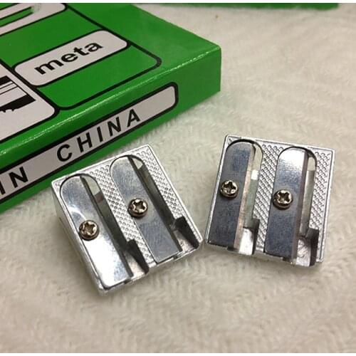 1PC Creative Aluminum Pencil Sharpener Double Holes Beveled Metal Pencil Sharpener Manual Pencil Sharpener Student Supplies
