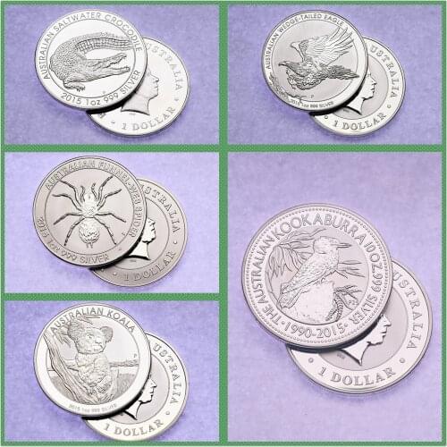 1 oz 2015 Australian Koala + Kookaburra +Koala + Wedge Tailed Eagle + Spider Silver Coin Copy Not Magnetic Handicraft Collection