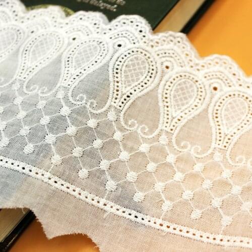 10yards/lot White100% Cotton Embroidered Lace Fabrics for Womens Clothing Diy Lace Trim Free Shipping