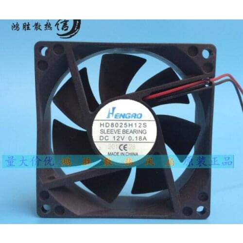 HENGRD HD8025H12S DC 12V 0.18A 80x80x25mm 2-Wire Server Square Fan