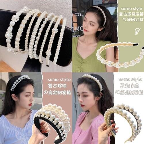 New Women Elegant Full Pearls Simple Hairbands Sweet Headband Hair Hoops Holder Ornament Head Band Lady Fashion Hair Accessories