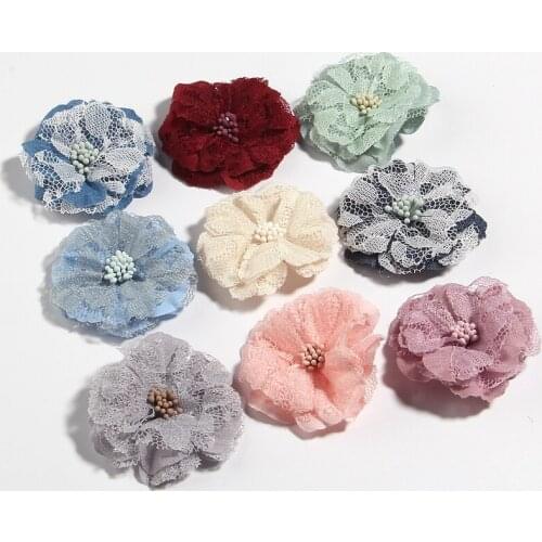200PCS 5.5CM 2.1" New Fabric Artificial Lace Flower For Hair Accessories Headband Wedding Party Craft Home Decoration Bouquet