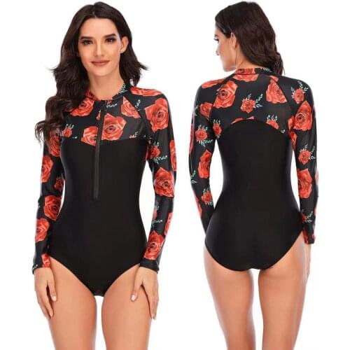 2021 Sexy Long sleeve Plus size swimwear women one piece swimsuit Women Rash Guard Bathing Suit beach wear Bodysuit Monokini