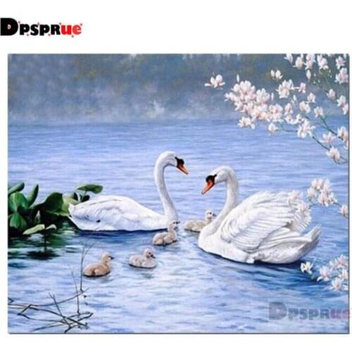 Dpsprue Full Square/Round Diamond Painting Cross Stitch Diamond White Swan 3D Embroidery DIY 5D Moasic Home Decor Gift SU02