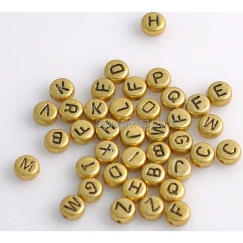 Free Shipping!Wholesale Accessories Diy 100PCs Flat Round acrylic Spacer Beads Mixed Alphabet/Letter Gold Beads 7mm X0008