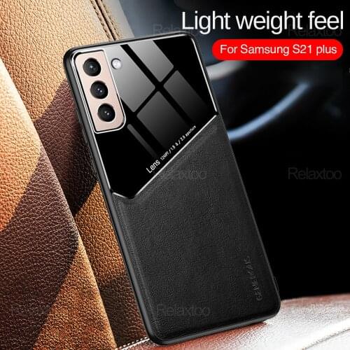 Plexiglass Leather Case For Samsung Galaxy S21 Plus S 21 Ultra On Samsun S21Plus S21Ultra Car Magnetic Holder Phone Cover Fundas