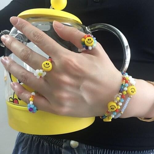 FFLACELL Korean Sunflower Rainbow Color Smiley Face Clear Acrylic Pearl Handmade Beads Bracelet for Women Girls Jewelry 2021 New