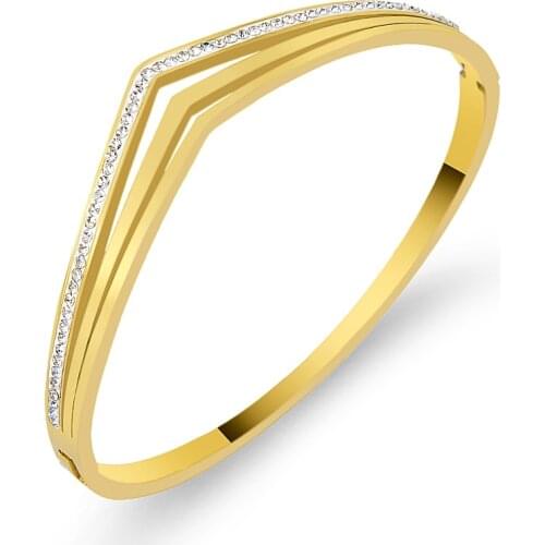 Geometric Three Row Crystals V Shape Bangles & Bracelets For Women Jewelry Full Zircon Cuff Bracelet Gold Classic Brand Bijoux