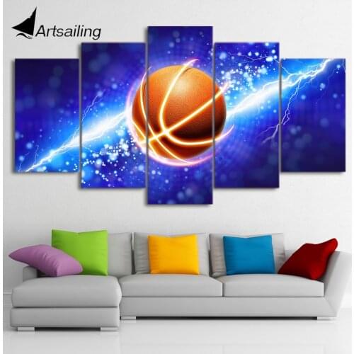 HD printed 5 piece canvas art Lightning basketball painting Framed wall pictures for living room modern free shipping CU-2075B