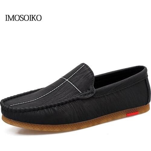 IMOSOIKO Spring New Mens Casual Lazy Small Leather Shoes Light Driving Shoes Soft Bottom Fashion Loafers