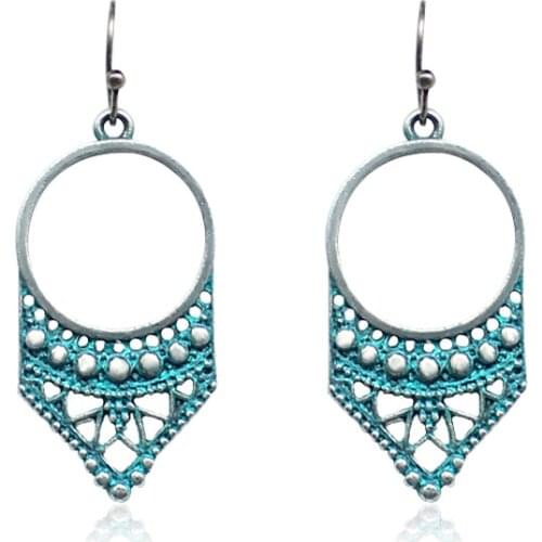 Metal Earrings Ancient Bronze Green Color Retro Totem Fashion Punk Drop Earring Boucles d'oreille Vintage Charms Jewelry