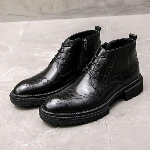 Fashion Black Mens Dress Boots Genuine Leather Boots Male Ankle Boots