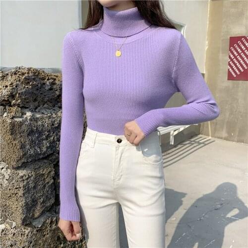 Soft Turtleneck Winter Pullovers Sweaters Women knitted Full Sleeve Simple Base Solid Pullover Sweater Female