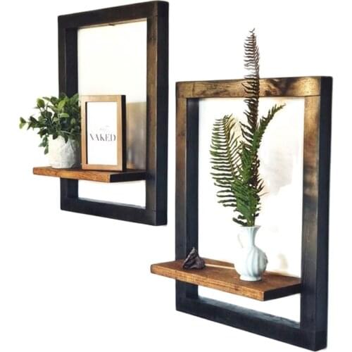 Natural Wood Tumbled Framed Wall Shelf Wood Wall Painting Carved Picture Art Decoration Home Gifts Photo Frame Vintage 2 marcos