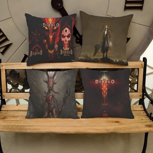 Games Diablo 3D Print Sofa Cushion Cover Cotton Linen Square Seat Throw Pillow Cases Car Pillowcase Boyfriends Gift 18x18inches