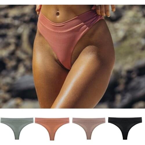 New Womens Solid Color Cotton Sexy Bikini G-string Fitness Breathable Wide Edge Western Style Low Waist Sports Panties Thongs