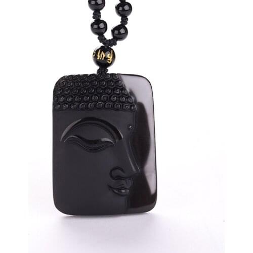 Obsidian Vintage Necklace Black Buddha Head Pendant For women&men Jewelry