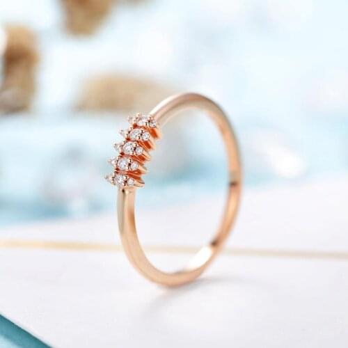 Solid 14K Rose Gold Tiny Moissanite Wedding Band Stackable Bridal Jewelry for Women Gift