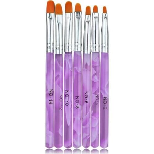 Wholesale excellent 7pcs purple handle UV Gel Acrylic Nail Art painting Brushes drawing pen set 50sets/lot free DHL/EMS shipping