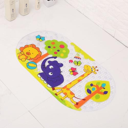 Oval Pvc Bathroom Mat Kids Shower Non-Slip Foot Pads With Suction Cup Plastic Carpet Foldable Cartoon Children Bathtub Floor Rug