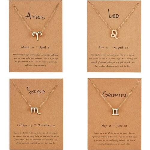 12 Constellation Pendant Gold Necklace Jewelry Choker Necklace Zodiac Sign Charm Necklace Birthday Gift Wish Card for Women Girl