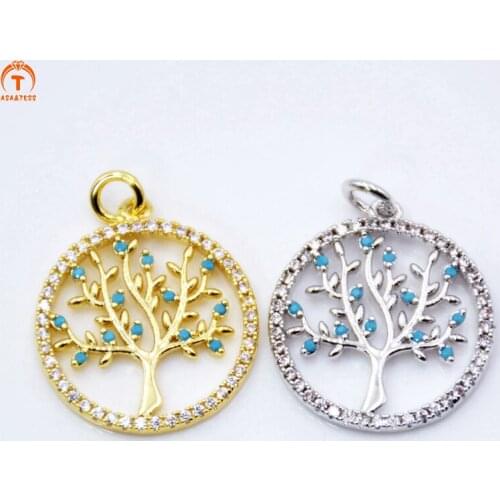 ASA&TESS TREE of life Charm Pendant CZ Micro Pave Tree of Life Charm Gold/ Sil-ver Tree Of life Pendant turquoises Tree Charm