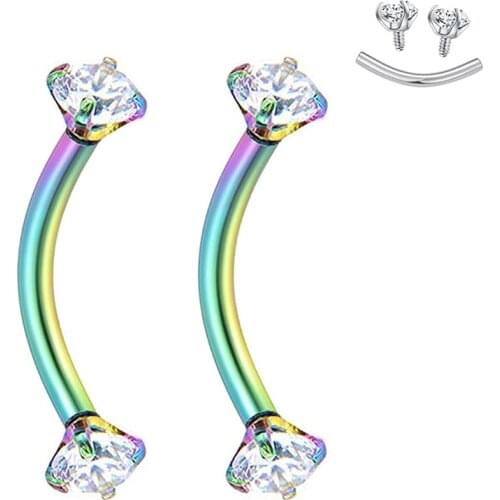 16G Ear Daith Rook Earrings Pair of Lip Eyebrow Rings Curved Barbells CZ Internal Threaded 3/8in