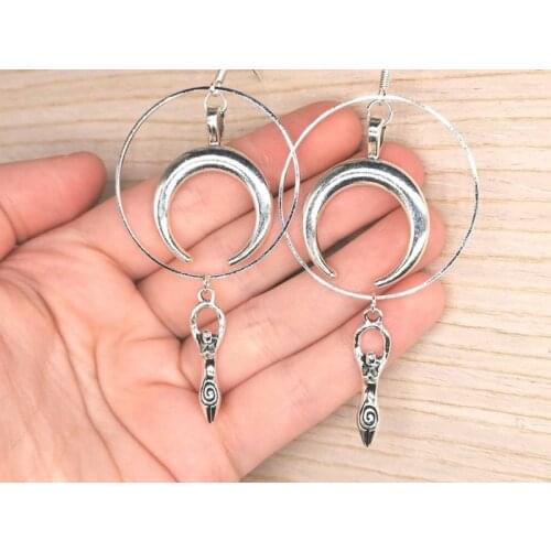 Moon Goddess Earrings,Silver Color Moon Earrings,Moon Witch Dangle Earrings,Celestial Jewellery,Goddess Accessories,Witchcraft