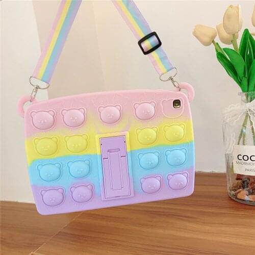 Relive Stress Pop Silicone Tablet Case For Samsung Galaxy Tab A7 Lite 2021 T220 T225 Fidget Toys Push Bubble Cartoon Bear Cover