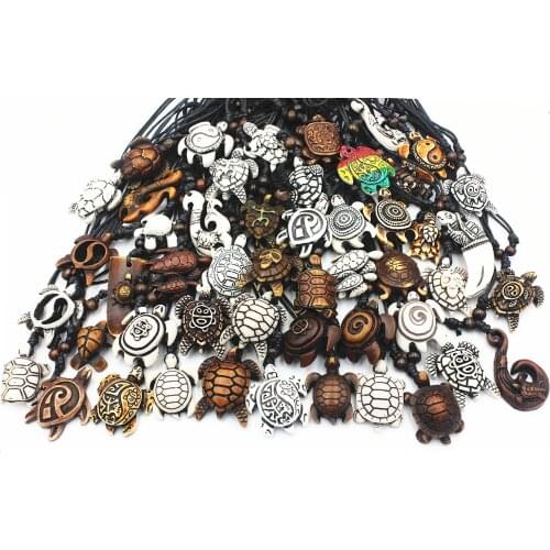 MIXED LOTS 50PCS Surfer Sea Turtles Pendants Necklaces Imitation yak bone Amulet Wax Cord Neckalce Jewelry