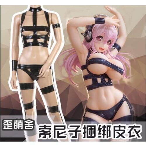 [STOCK] 2018 Anime Super Sonico T.M.Revolution PU Sexy Swimsuit Uniform Bikini Cosplay Costume For Halloween Free Shipping New