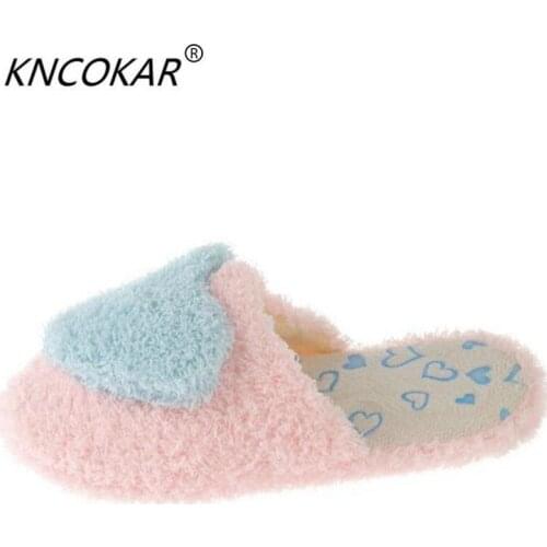2017 Warm Slippers Women Winter Indoor Shoes Heart Shaped Soft Plush Pantufa Cute Design Ladies Home House Floor Slippers