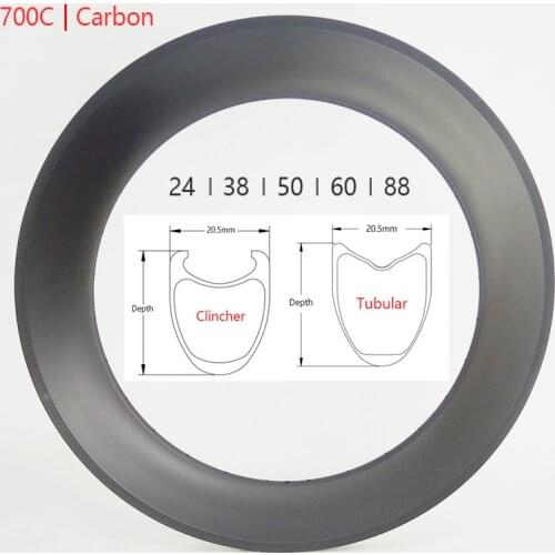 FIC 20.5mm wide 24 38 44 50 60 88mm depth 700C Carbon Road Bicycle Tubular Clincher Rims Wheelset Bike Roads Carbon Rim