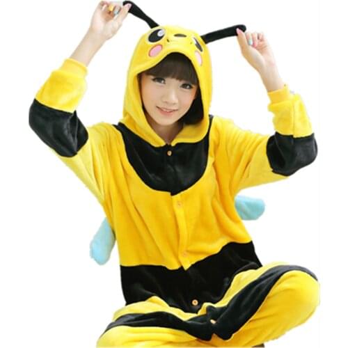 Adults Flannel Pajamas Unisex Onesies Bee Cosplay Costume Homewear All In One Jumpsuits Cosplay Bee Onesies Jumpsuit bee onesie
