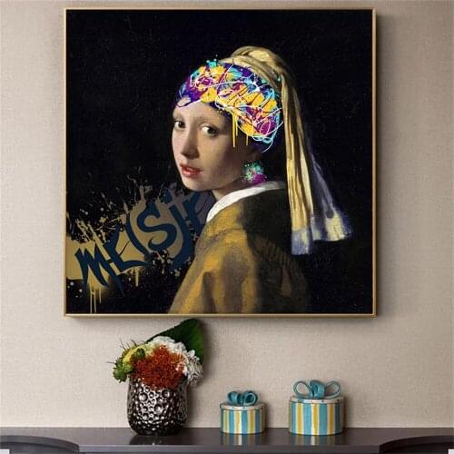 Pearl Girl Graffiti Art Canvas Paintings on the Wall Portrait Art Posters and Prints Street Art Funny Pictures Home Wall Cuadros