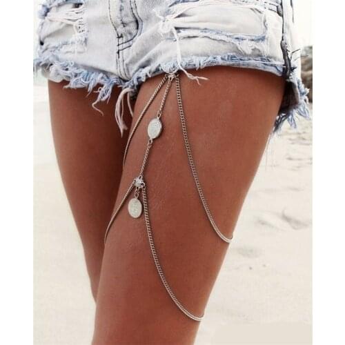 Sexy beach tassel leg chain alloy gold silver bohemian resort style ladies body chain jewelry for weman