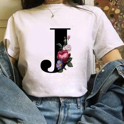 2021 Ladies Tshirt Fashion 26 English Alphabet Print Summer Women Tee Tops Harajuku Casual White T Shirt Couples Female T-Shirt