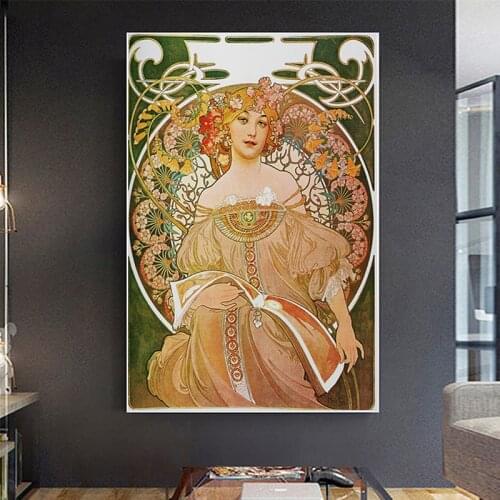 Alphonse Mucha Art Canvas Paintings Posters and Prints Vintage Art Woman Wall Art Pictures for Living Room Home Decoration