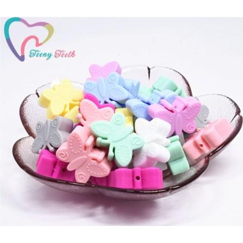10 PCS Silicone Teether Beads DIY Butterfly Baby Teething Sensory Jewelry Cartoon Beads For DIY Pacifier Clips Shower Gifts