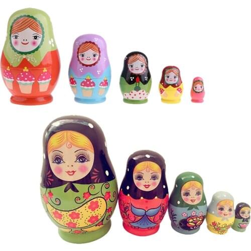 10 Pieces Girls Wooden Russian Nesting Dolls Babushka Matryoshka Toys Handcraft