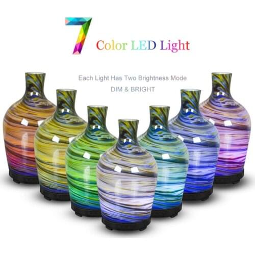 100ml Glass Humidifier Aromatherapy Oil Diffuser Cool Mist with Iridescent Lights Essential Oil Diffuser Waterless Auto Shut-off