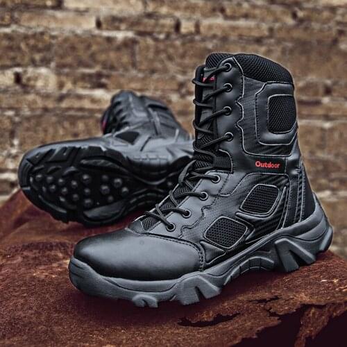 2021 Military Boots Mens Leather Military Tactical Boots Special Forces Desert Boots Outdoor Sports Safety Work Shoes Large Siz