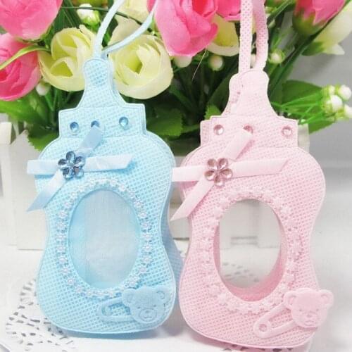 24pcs 11*6*2.5cm Non-woven Fabric Baby Shower favor chocolate Bags Baby Bottle Candy Bag boy birthday party decorations kids