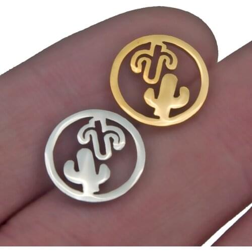 5pcs/lot Stainless Steel Circle Cactus Charms Pendants Necklace Bracelet Jewelry Making DIY Earring Handmade Accessories Gifts