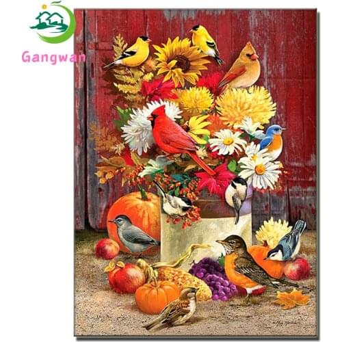 5D DIY Diamond Painting Thanksgiving Full Square/Round Drill "birds and flower" Diamond Embroidery pumpkin Cross Stitch 3D Decor